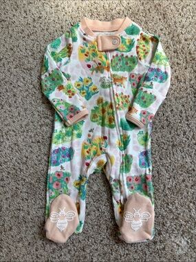 Burt’s Bees Baby One Piece Zip Up Floral Pajamas Size Preemie Organic Cotton